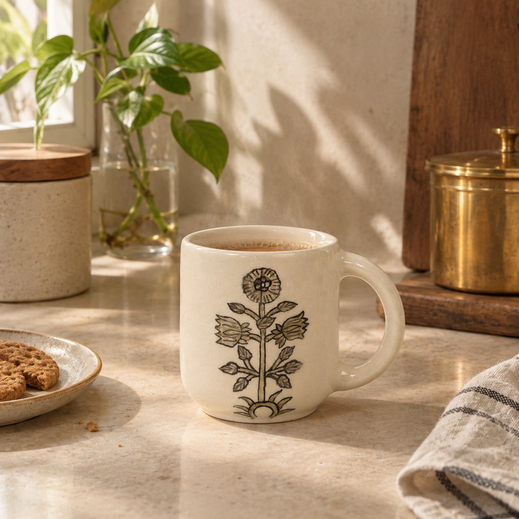 Botanical Ochre Handmade Ceramic Mugs (Set of 2)