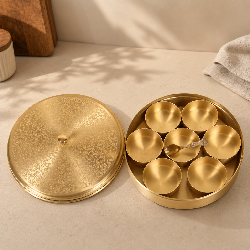 Aurum Brass Round Masala Box