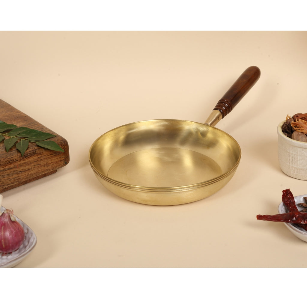 Artisian Brass Frying Pan with Wooden Handle