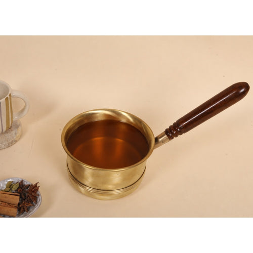 ARTISAN BRASS TEA PAN WITH WOODEN HANDLE