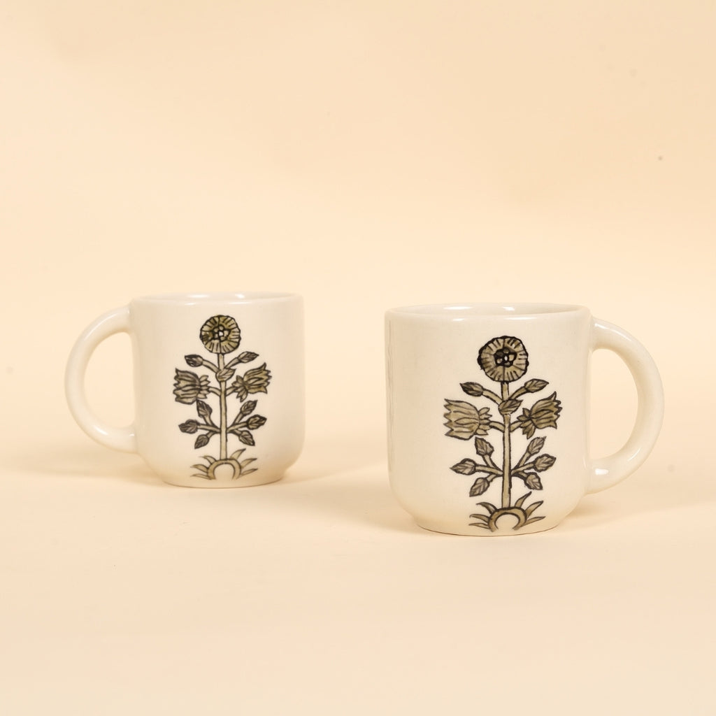 Botanical Ochre Handmade Ceramic Mugs (Set of 2)