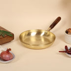 Artisan Brass Frying Pan with Wooden Handle