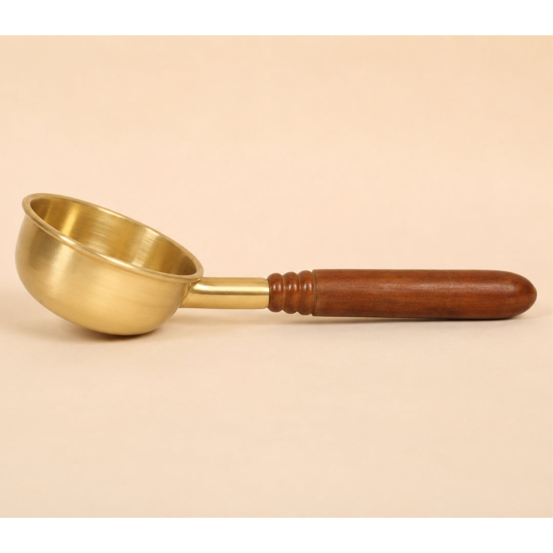 ARTISAN BRASS TADKA PAN WITH WOODEN HANDLE