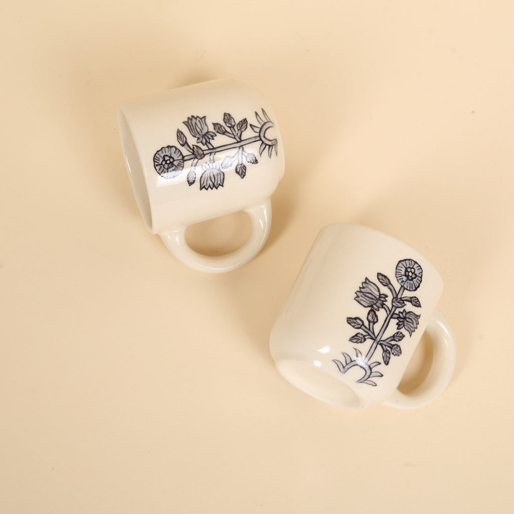 Botanical Slate Blue Handmade Ceramic Mug (Set of 2)
