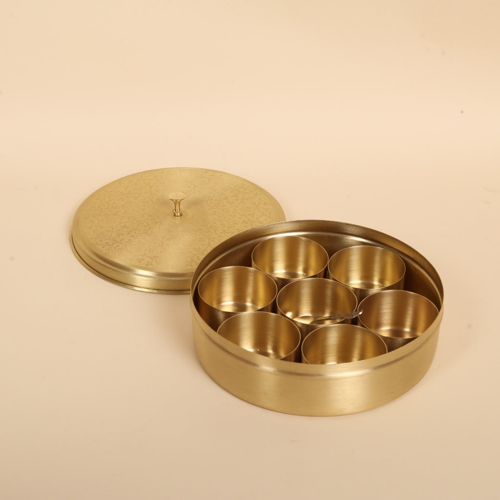 Aurum Brass Round Masala Box