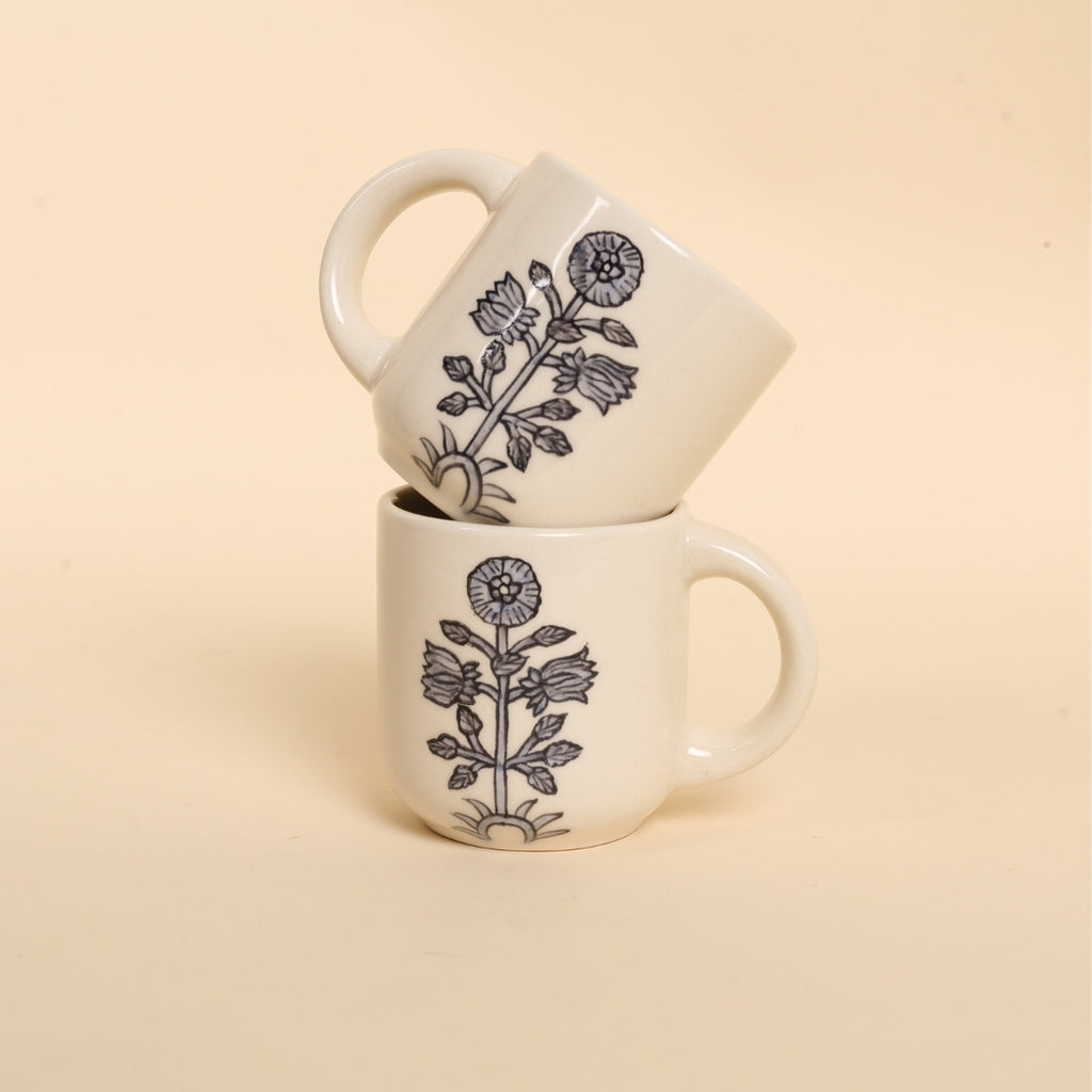Botanical Slate Blue Handmade Ceramic Mug (Set of 2)