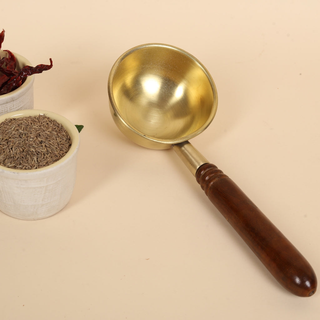 Artisan Brass Tadka Pan With Wooden Handle
