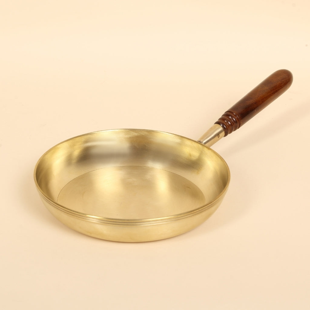 Artisan Brass Frying Pan with Wooden Handle