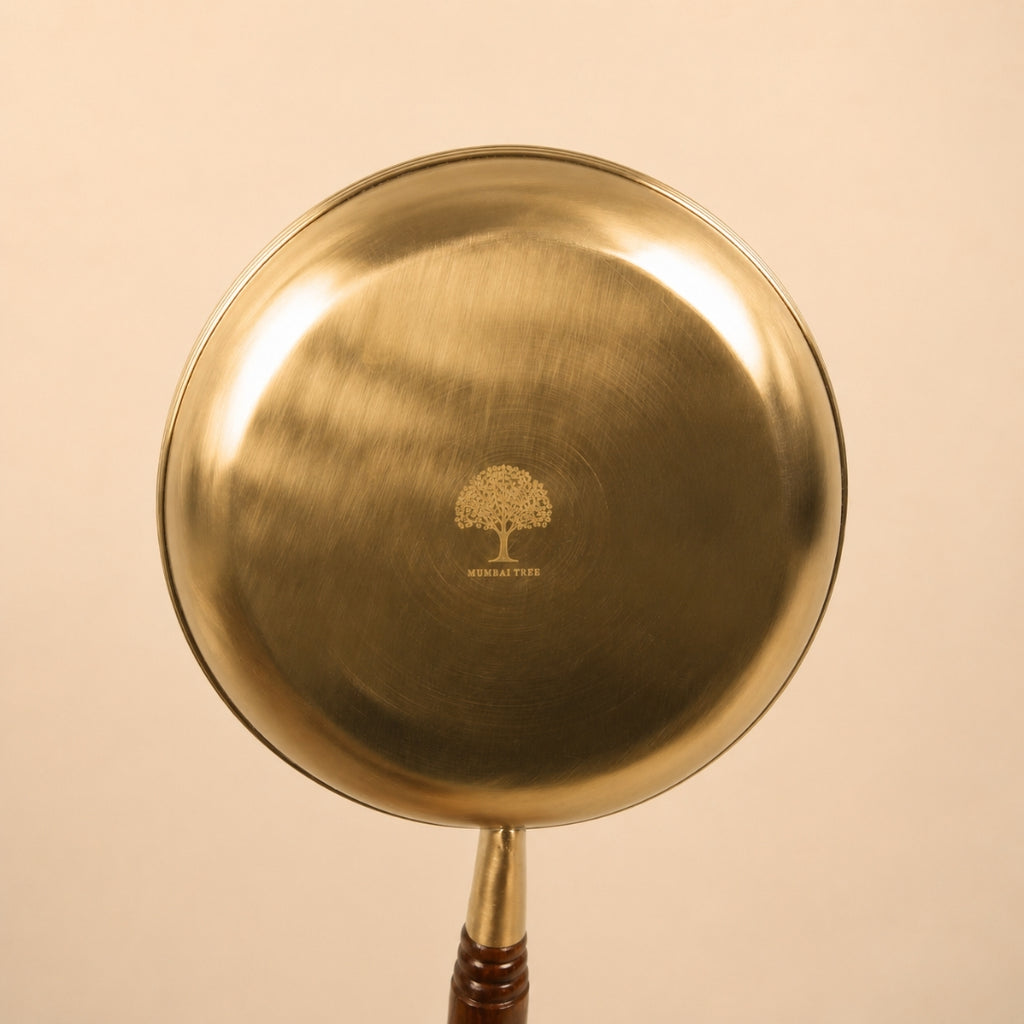 Artisan Brass Frying Pan with Wooden Handle