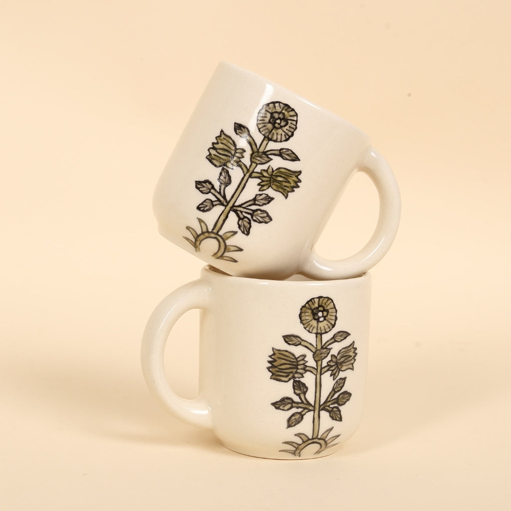 Botanical Ochre Handmade Ceramic Mugs (Set of 2)
