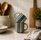 blue handmade stripe coffee mug