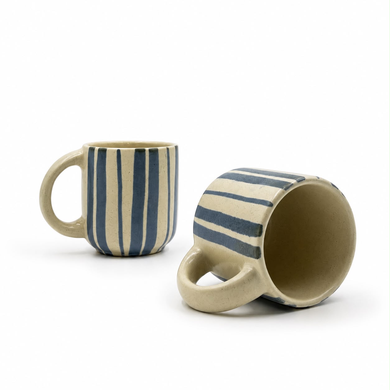 blue handmade stripe coffee mug